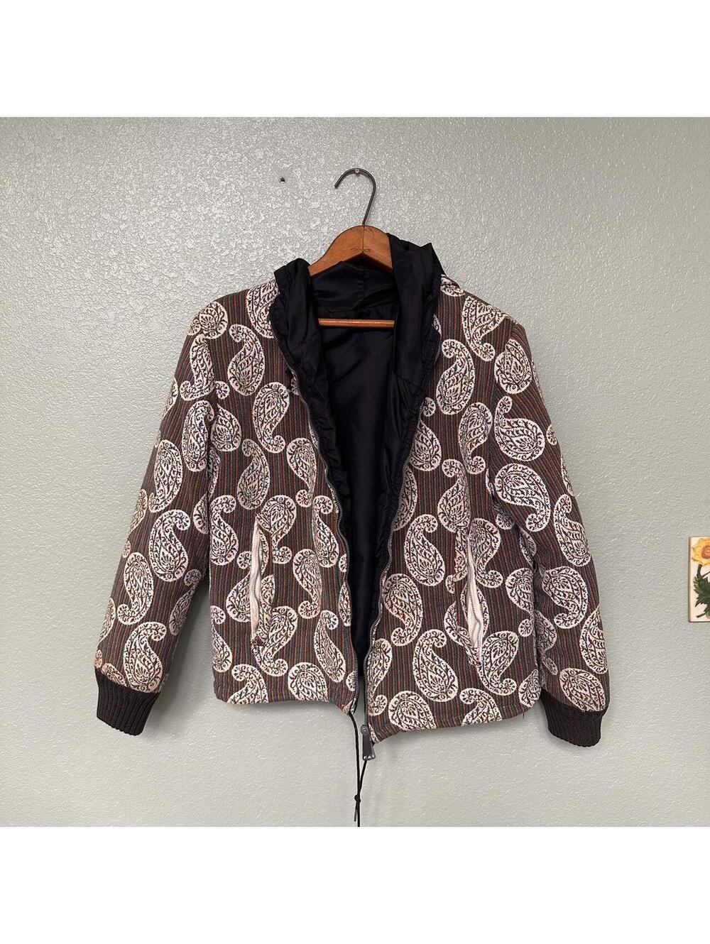 Vintage Brown and White Paisley Pattern Hooded Jacket